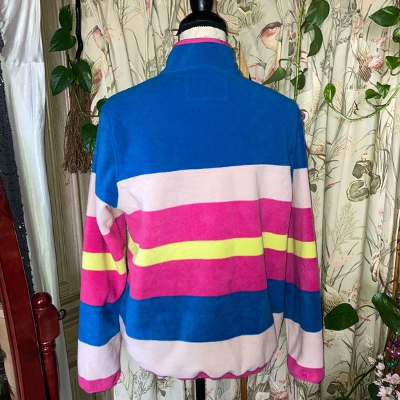 Lands End Heritage Stripe Fleece Snap Neck Pullover Top Sweater Jacket sz Medium - Picture 4 of 8